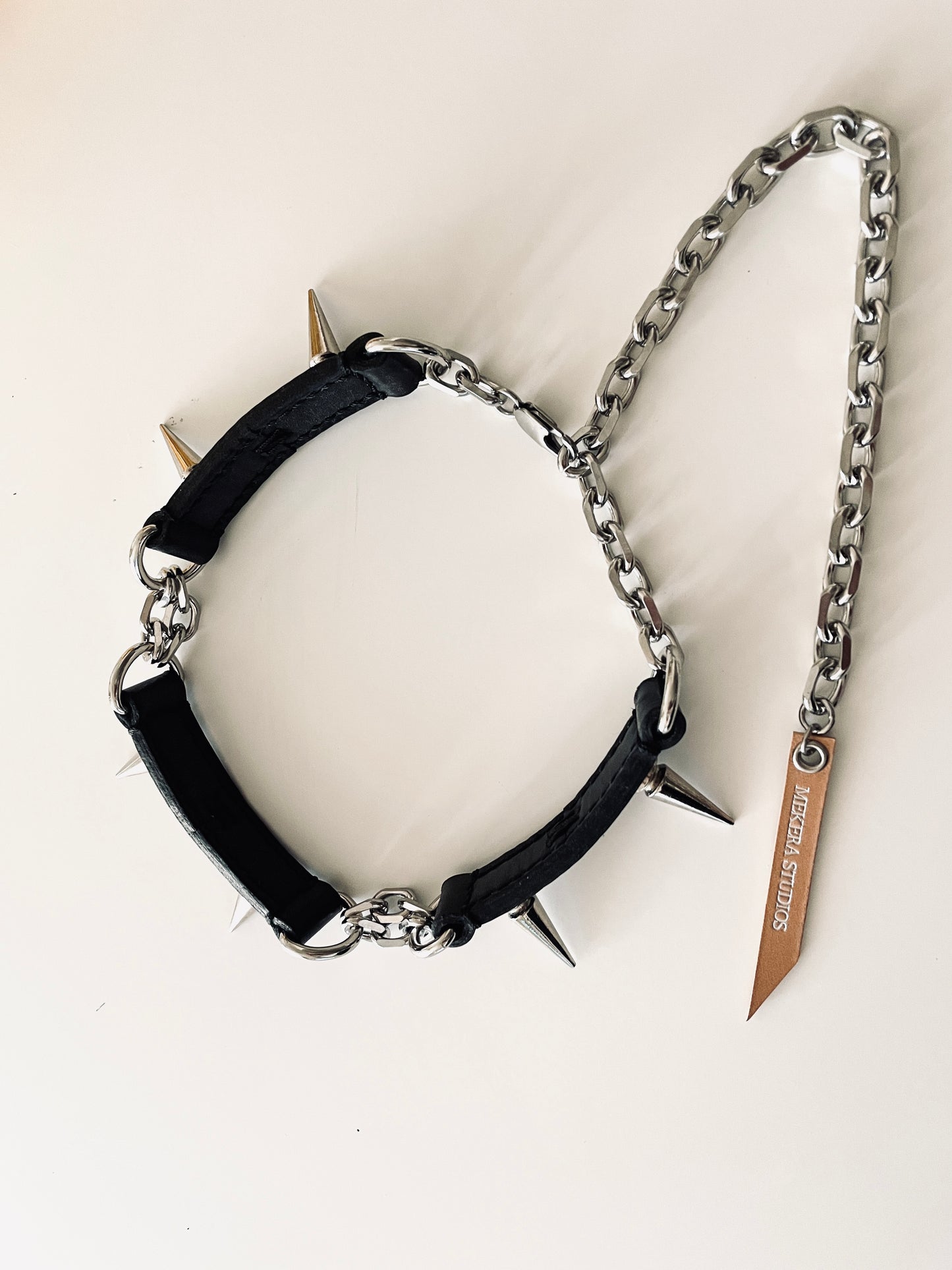 LXX4-SPIKE - The Choker Black Leather Hand stitched - MEKERA STUDIOS