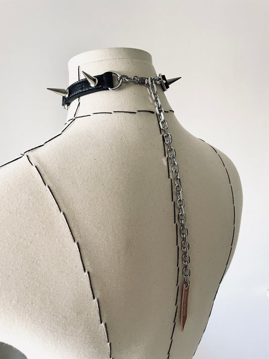 LXX4-SPIKE - The Choker Black Leather Hand stitched - MEKERA STUDIOS