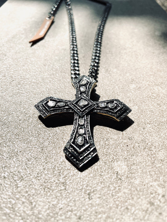 Diamond PDN2 Necklace Cross Long chain - MEKERA STUDIOS