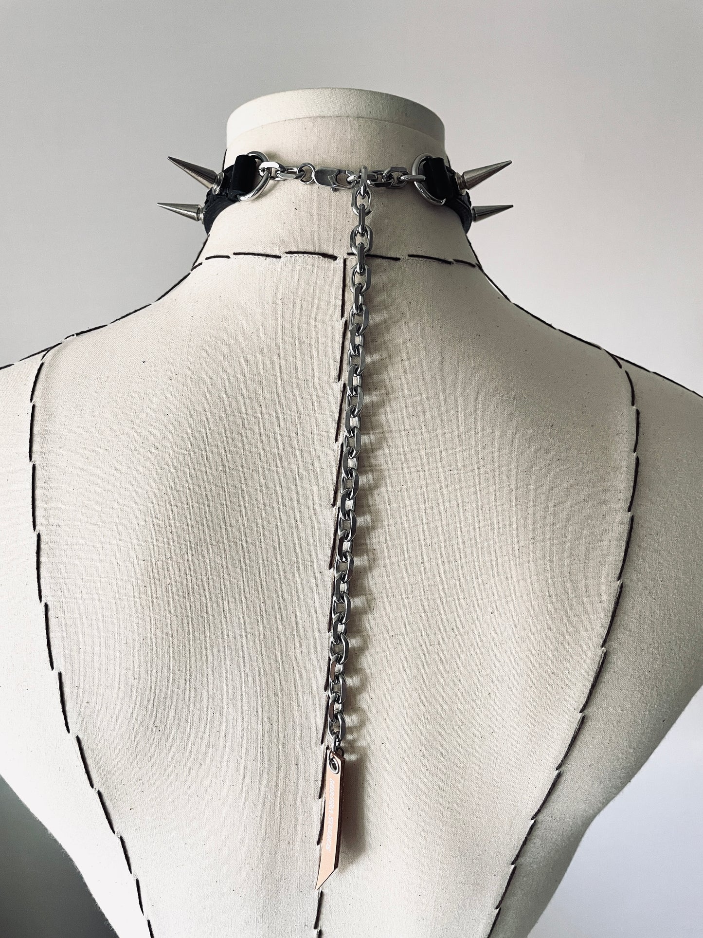 LXX4-SPIKE - The Choker Black Leather Hand stitched - MEKERA STUDIOS