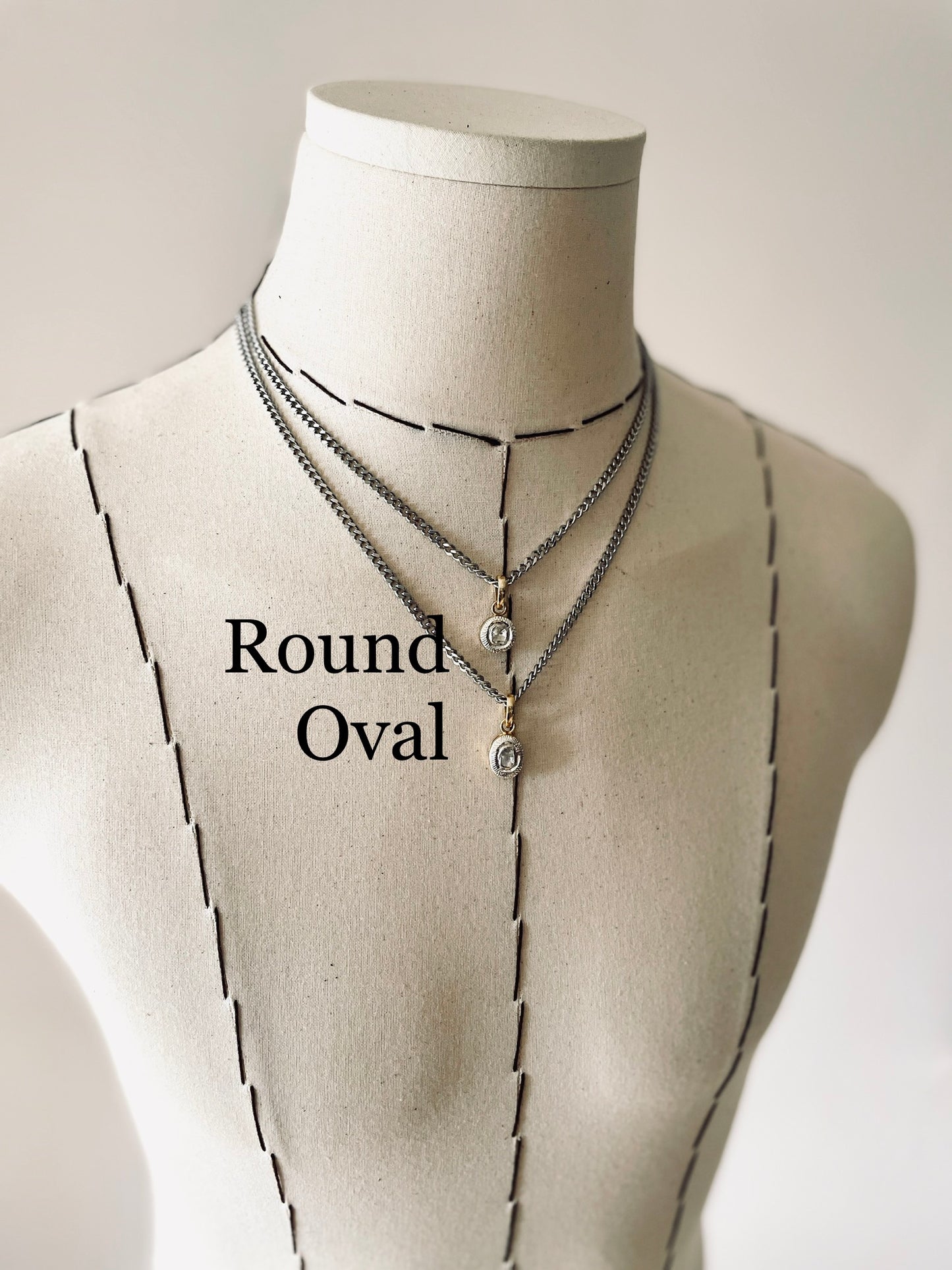 Diamond PDN3-Oval PDN3-ROUND Necklace Choker uncut Diamond pendant - MEKERA STUDIOS