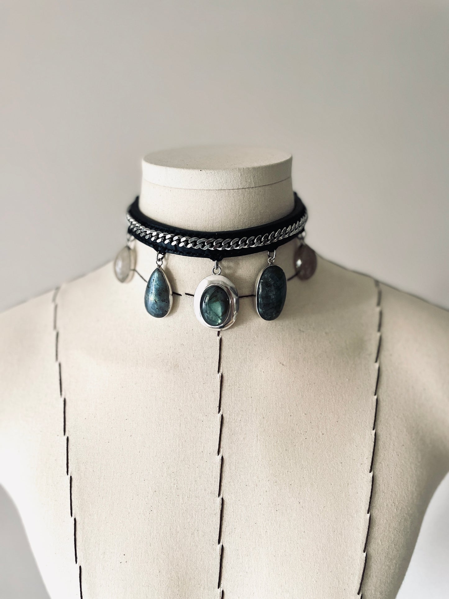 GL1 Statement Choker Necklace Leather GEMSTONE Chain - MEKERA STUDIOS