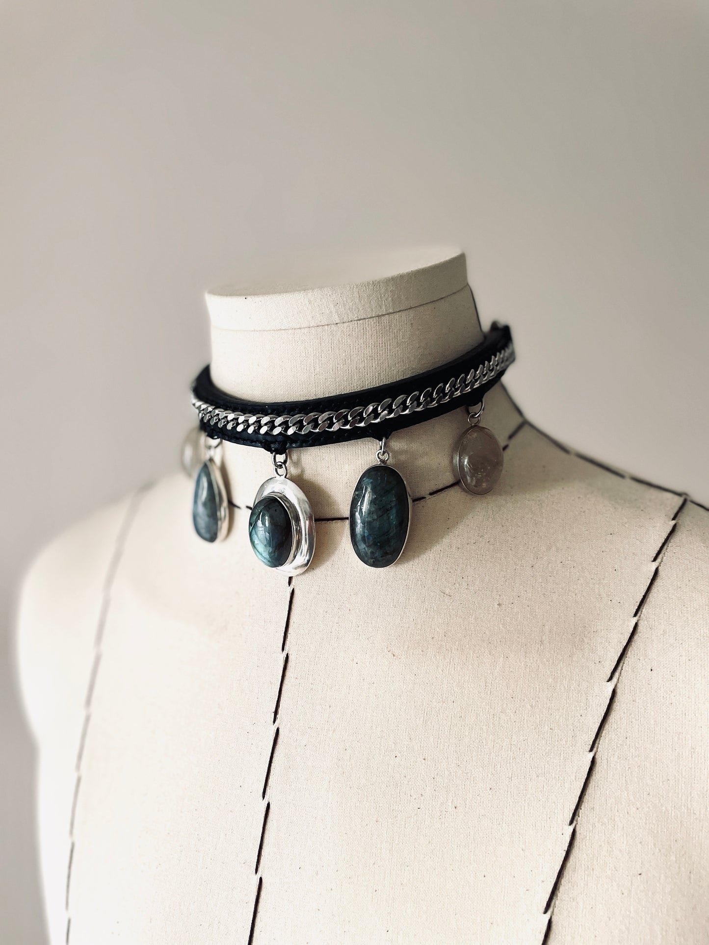 GL1 Statement Choker Necklace Leather GEMSTONE Chain - MEKERA STUDIOS