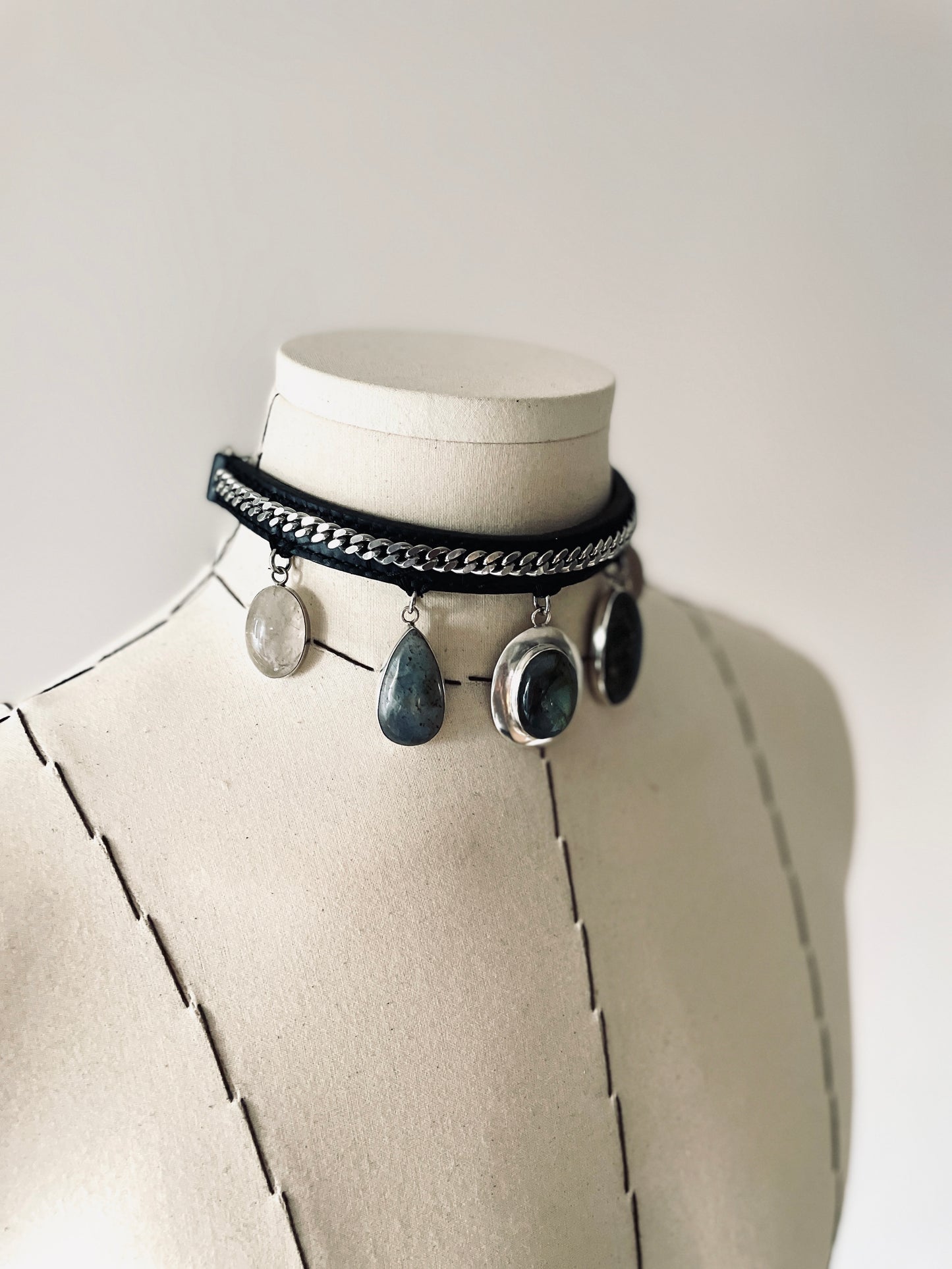 GL1 Statement Choker Necklace Leather GEMSTONE Chain - MEKERA STUDIOS