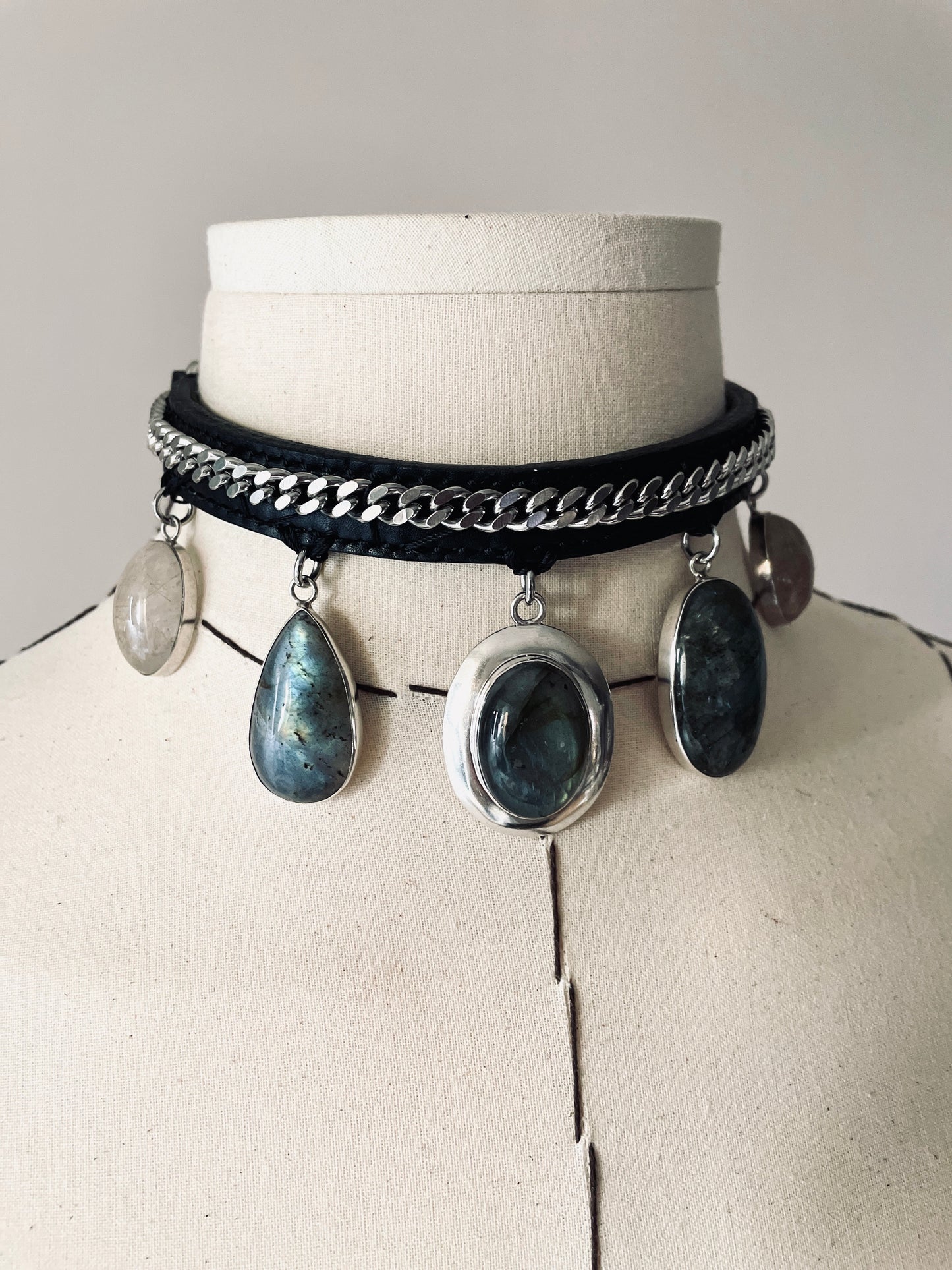 GL1 Statement Choker Necklace Leather GEMSTONE Chain - MEKERA STUDIOS