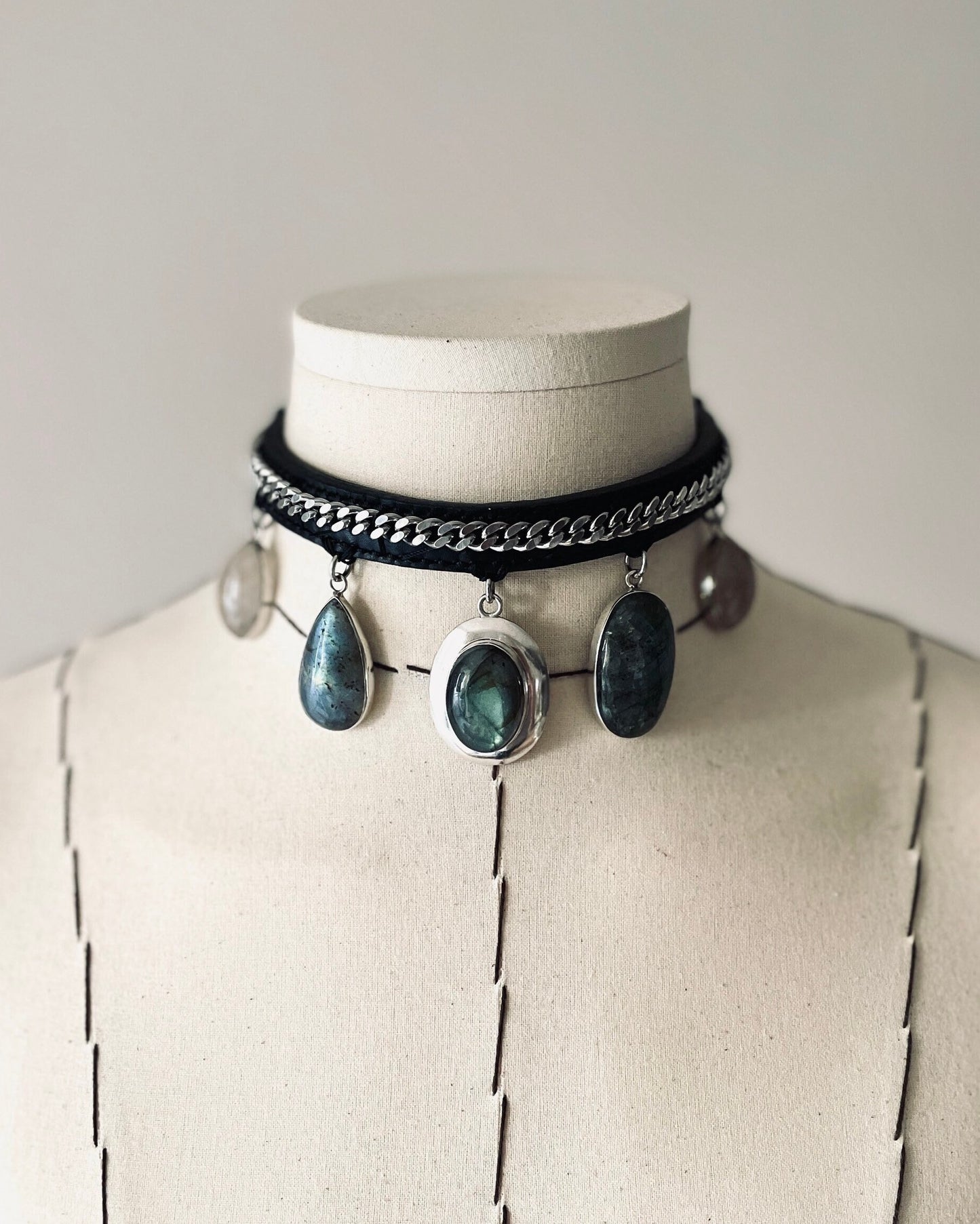 GL1 Statement Choker Necklace Leather GEMSTONE Chain - MEKERA STUDIOS