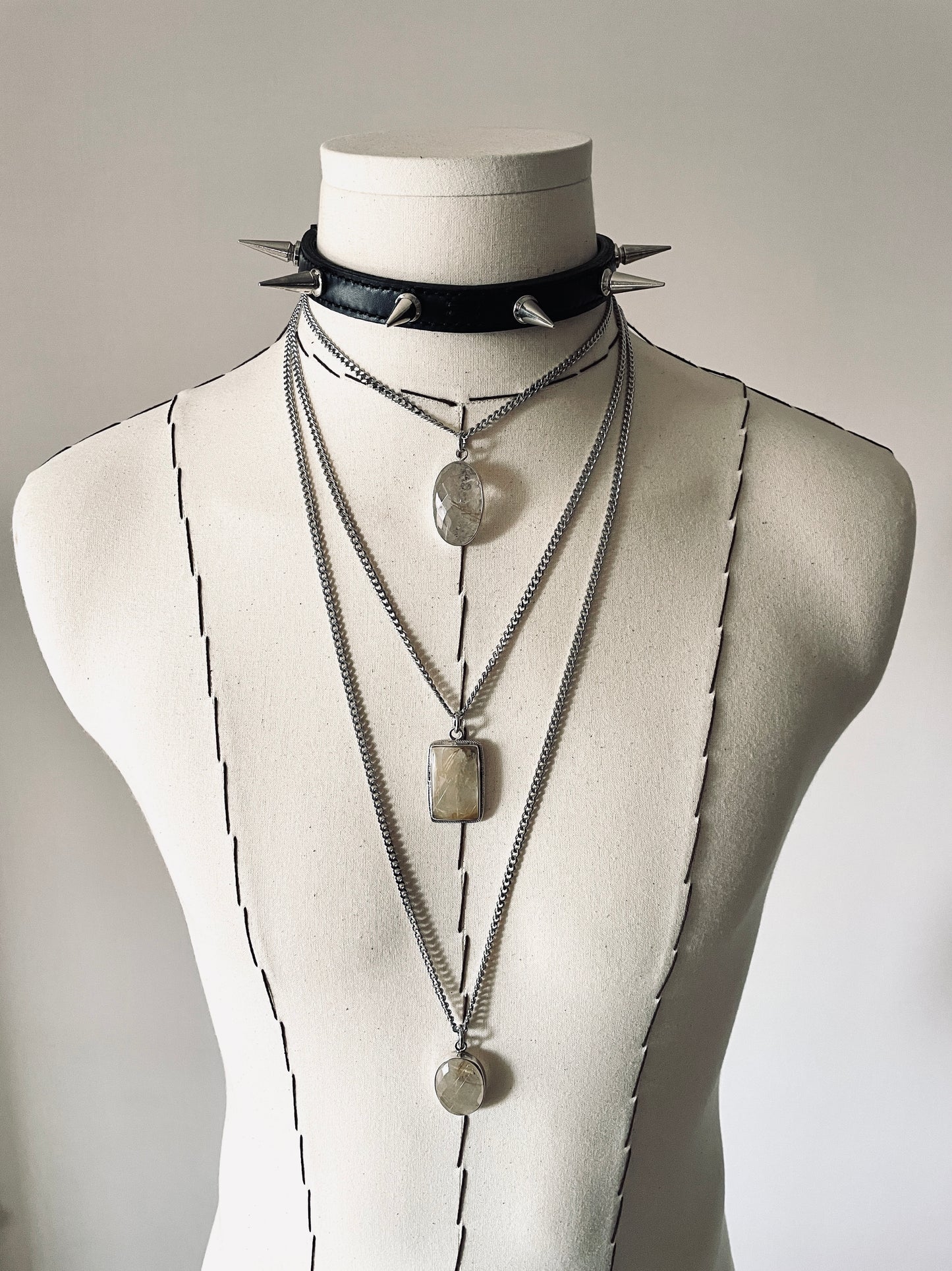 GL2 Statement Choker Necklace Leather GEMSTONE Chain - MEKERA STUDIOS