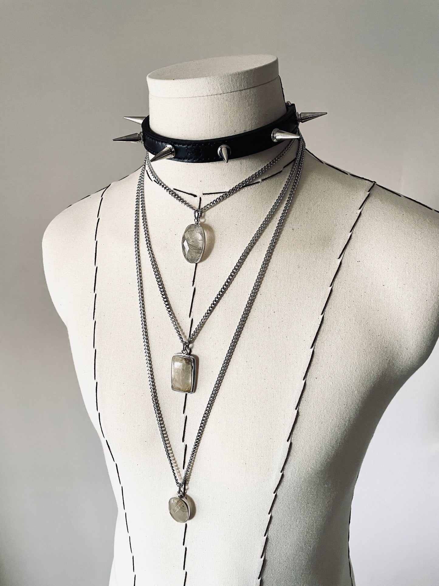 GL2 Statement Choker Necklace Leather GEMSTONE Chain - MEKERA STUDIOS