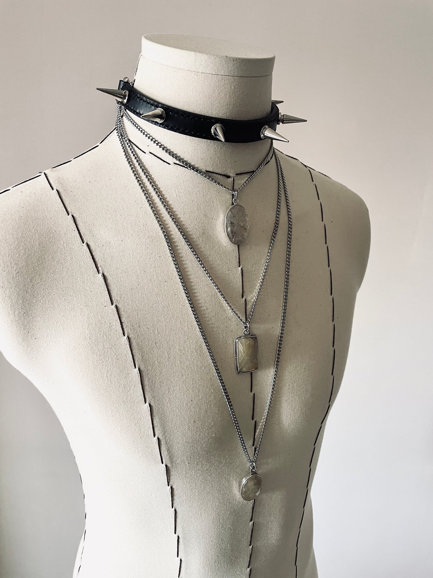 GL2 Statement Choker Necklace Leather GEMSTONE Chain - MEKERA STUDIOS