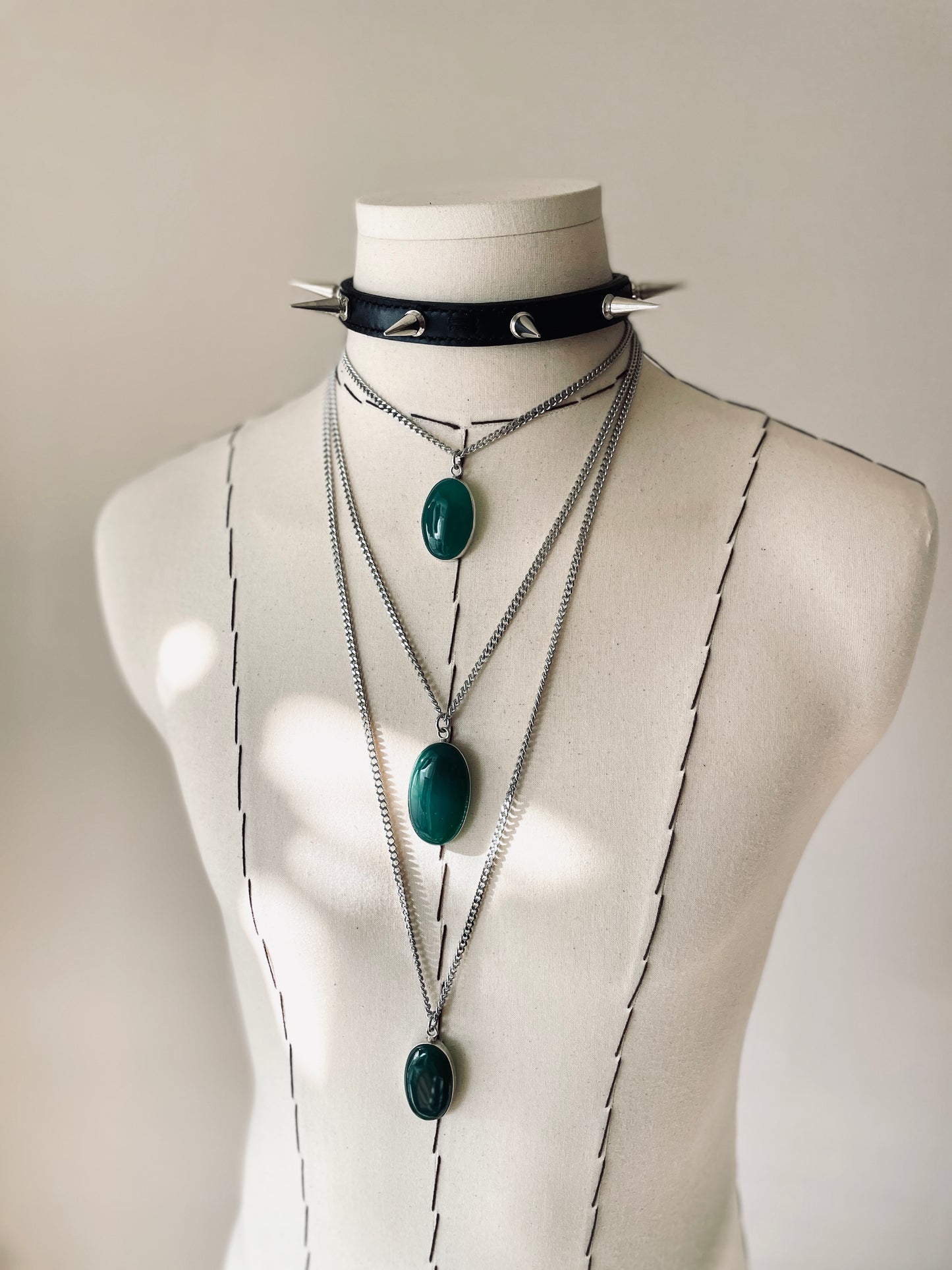 GL3 Statement Choker Necklace Leather GEMSTONE Chain - MEKERA STUDIOS