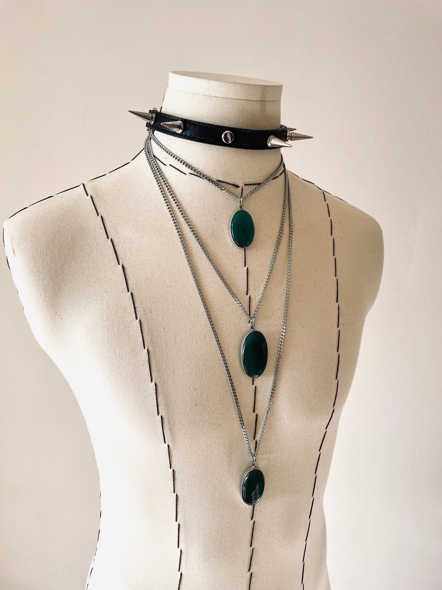 GL3 Statement Choker Necklace Leather GEMSTONE Chain - MEKERA STUDIOS