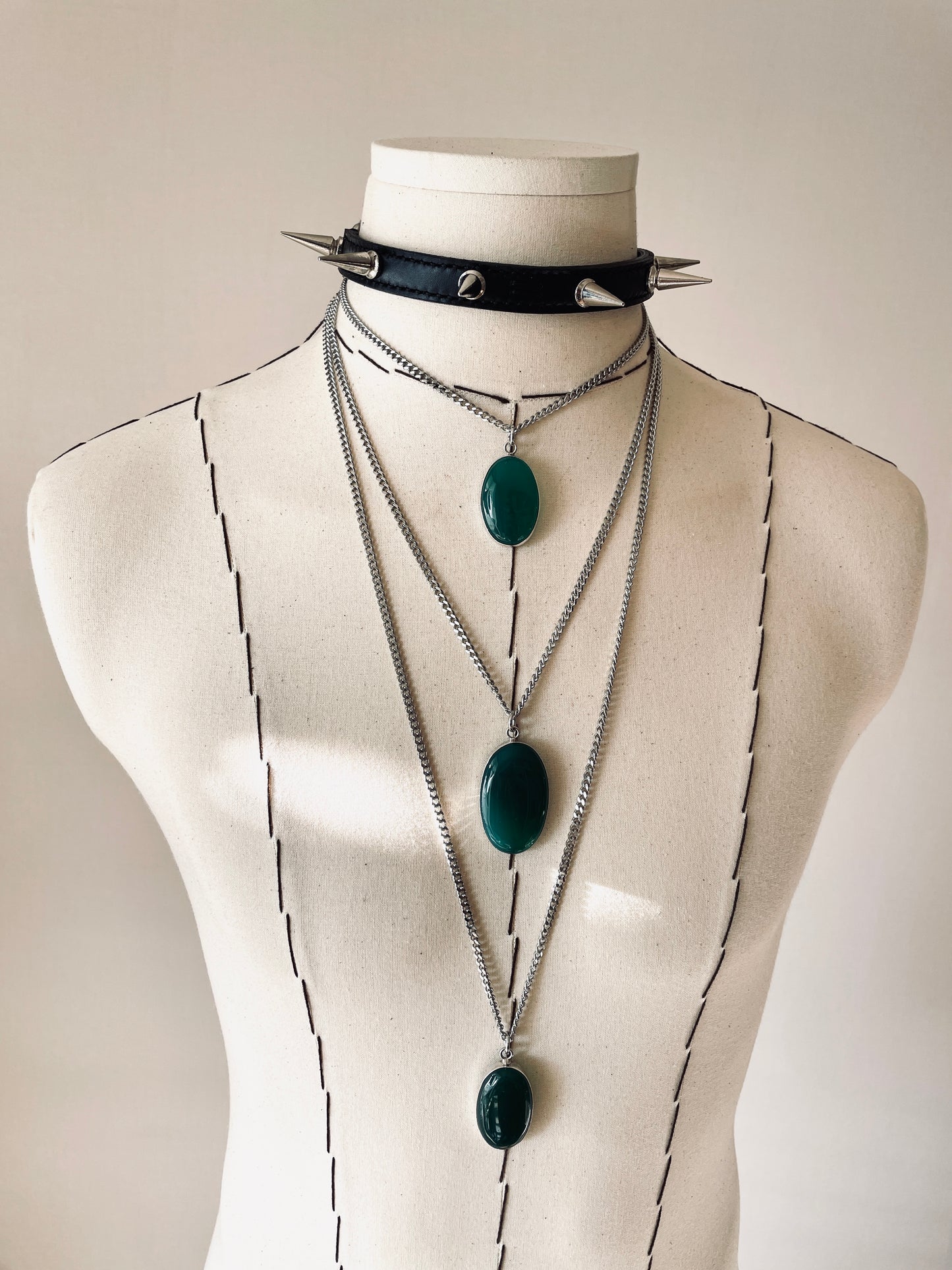 GL3 Statement Choker Necklace Leather GEMSTONE Chain - MEKERA STUDIOS