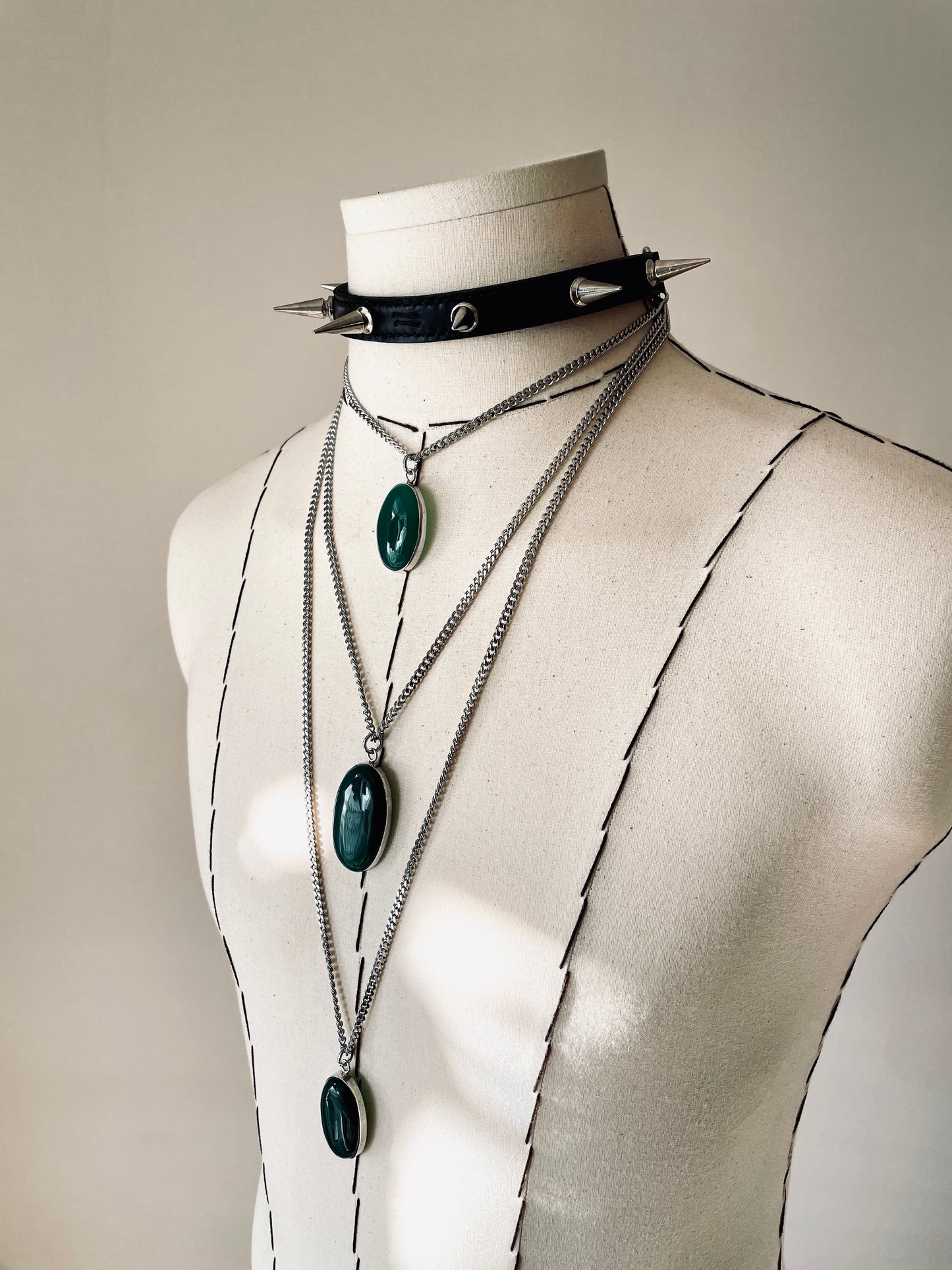 GL3 Statement Choker Necklace Leather GEMSTONE Chain - MEKERA STUDIOS