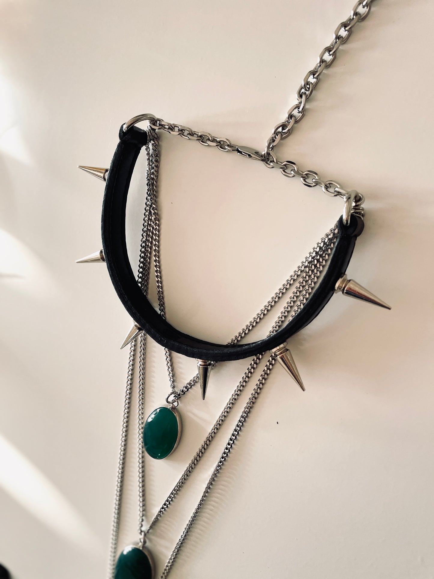 GL3 Statement Choker Necklace Leather GEMSTONE Chain - MEKERA STUDIOS