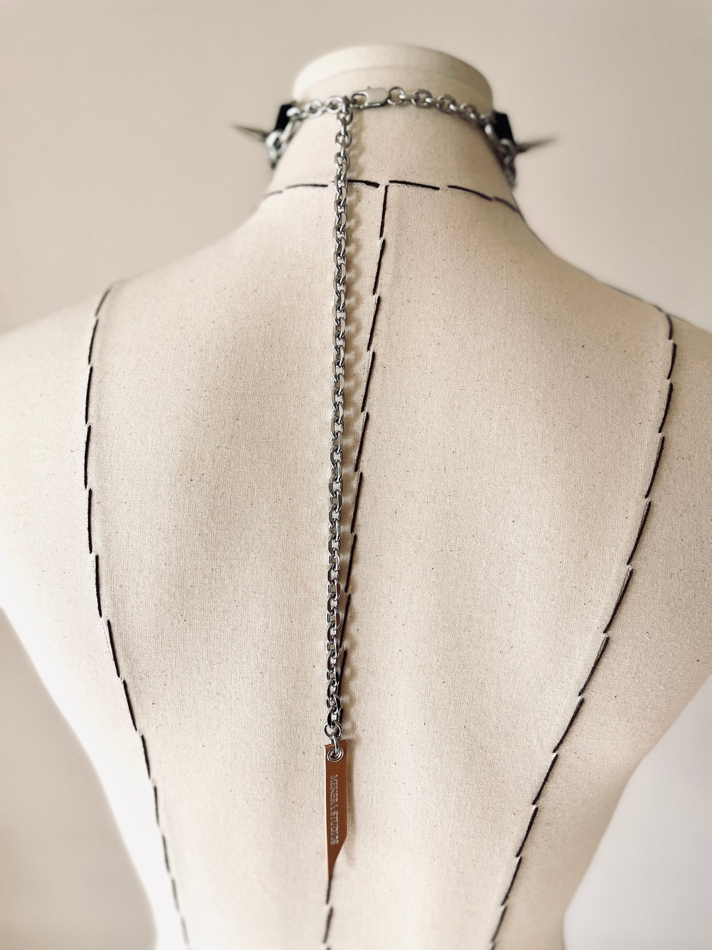 GL4 Statement Choker Necklace Leather GEMSTONE Spike - MEKERA STUDIOS