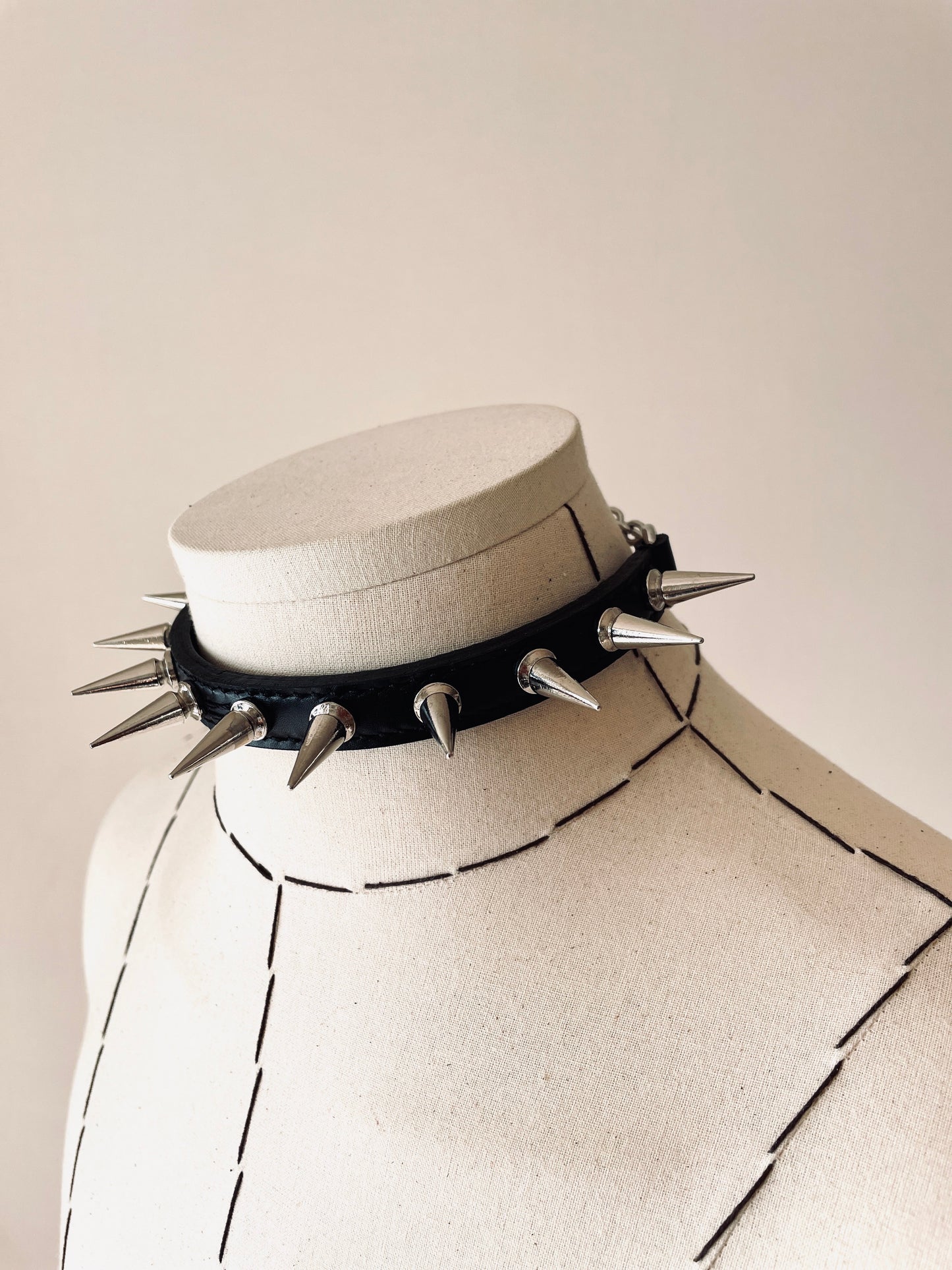 LXX5-SPIKE Choker Necklace Leather Chain - MEKERA STUDIOS