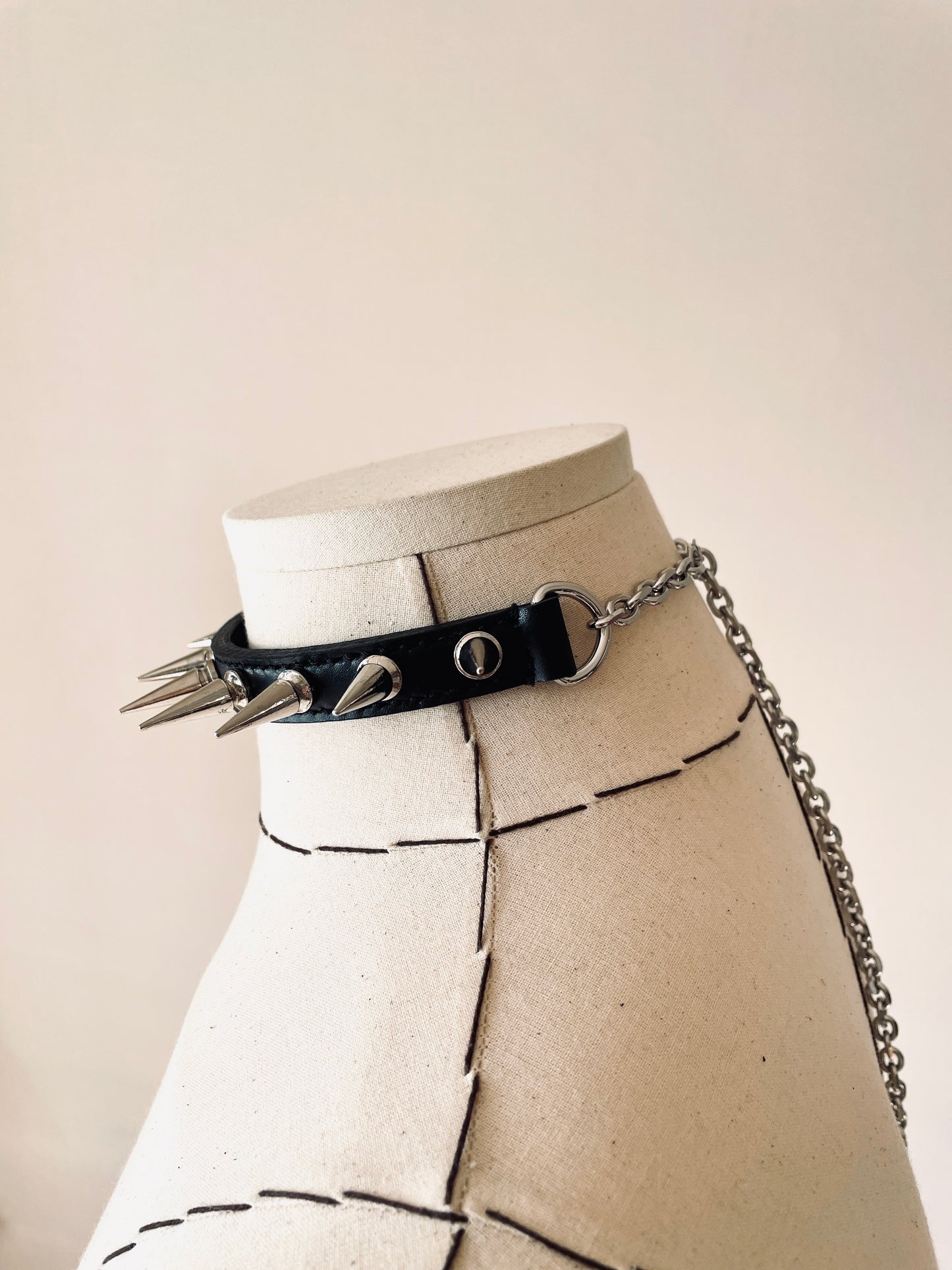 LXX5-SPIKE Choker Necklace Leather Chain - MEKERA STUDIOS