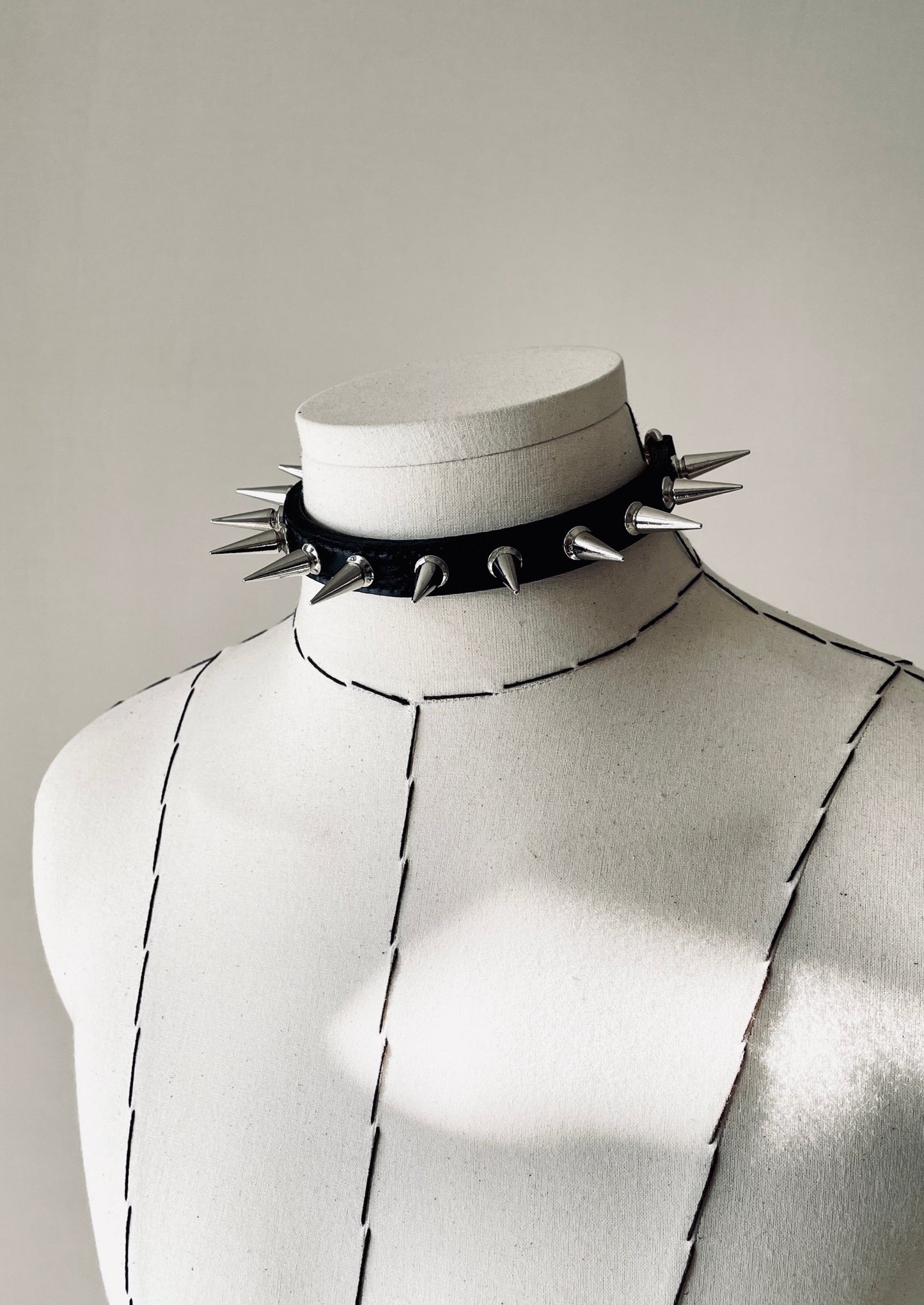 LXX5-SPIKE Choker Necklace Leather Chain - MEKERA STUDIOS