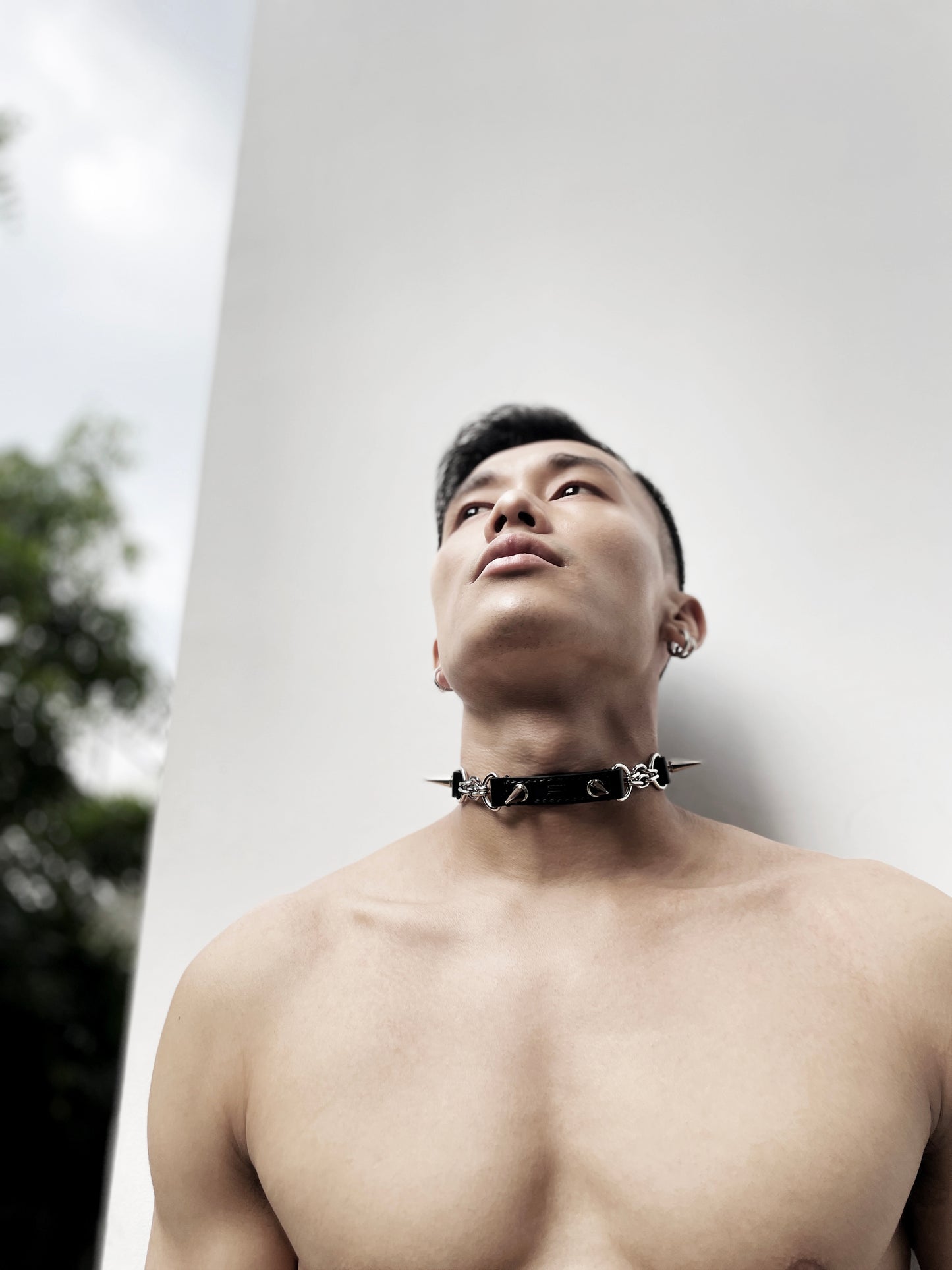 LXX4-SPIKE - The Choker Black Leather Hand stitched - MEKERA STUDIOS