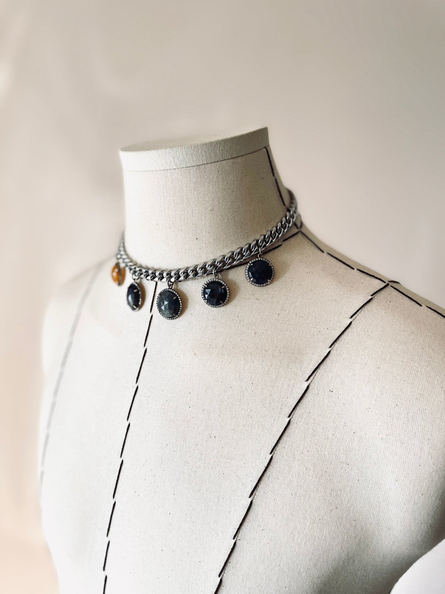 GL5 Sapphire Statement Choker Necklace Chain-MEKERA STUDIOS